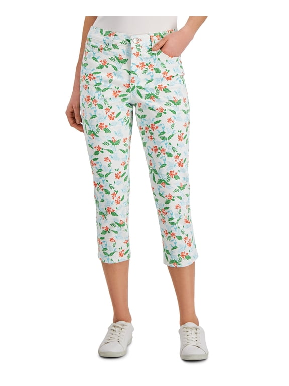 Petite Printed Bristol Capri Jeans Green Floral 16 P