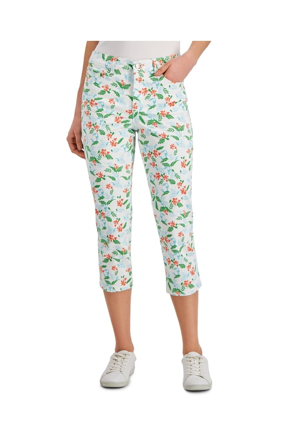 Petite Printed Bristol Capri Jeans Green Floral 16 P
