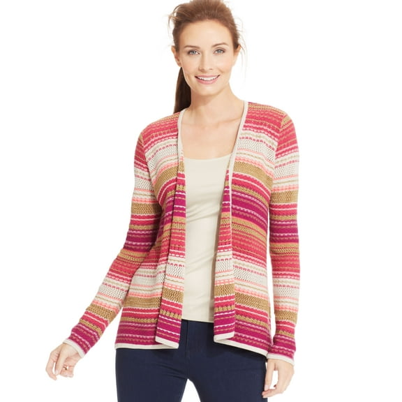 Charter Club Petite Printed High-Low Cardigan Deep Fuchsia Combo Pet/Pet