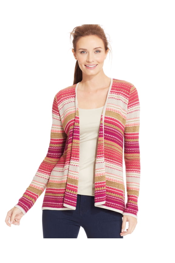 Petite Printed High-Low Cardigan Deep Fuchsia Combo Pet/Pet