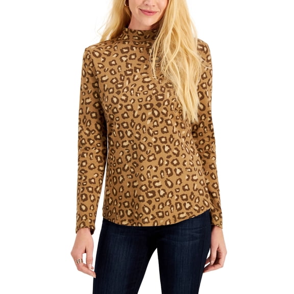 Charter Club Petite Printed Mock Neck Top Salty Nut Combo PM
