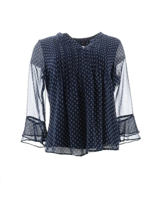 Petite Printed Pintuck Top Intrepid Blue PM