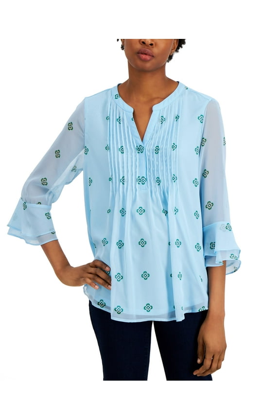 Petite Printed Pintuck Top Waterline Combo P2XS