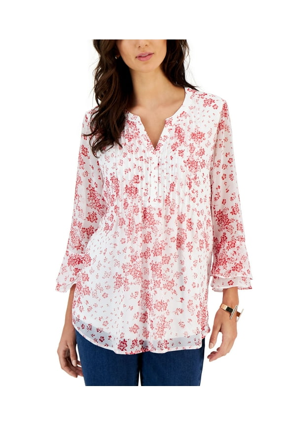 Petite Printed Ruffled Blouse Cloud Combo PS