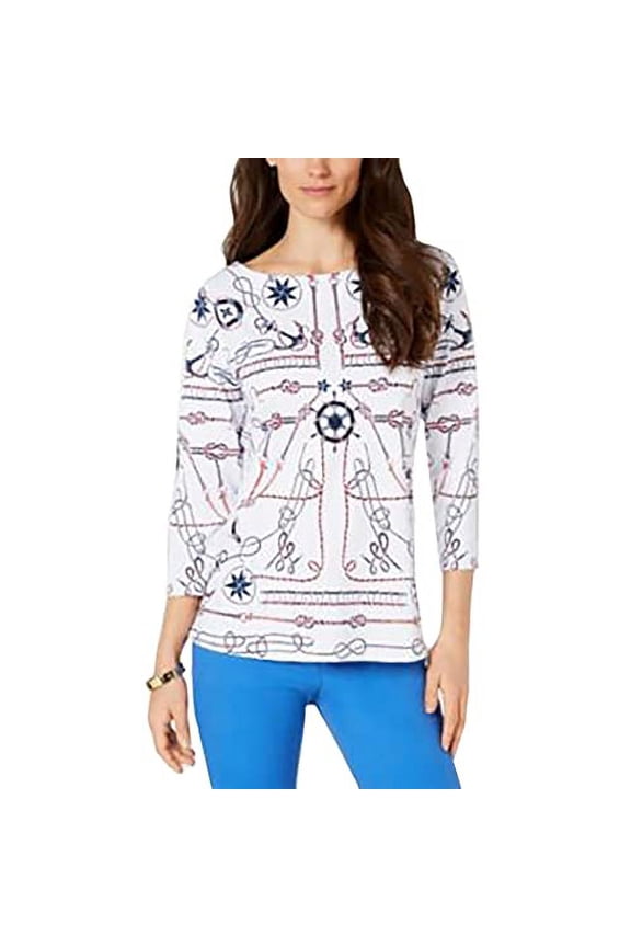 Petite Printed Top (Bright White Combo, P/M)