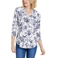 thumbnail image 1 of Charter Club Petite Printed V Neck 3/4 Sleeve Top72 Cloudintrepid Combo PM, 1 of 1
