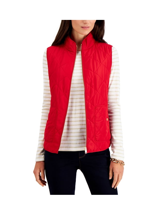 Petite Quilted Vest Red Polish PXS