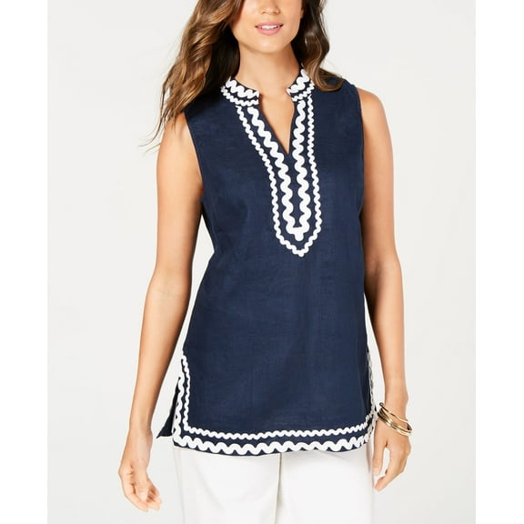 Charter Club Petite Ric-Rac-Trim Top Intrepid Blue PL