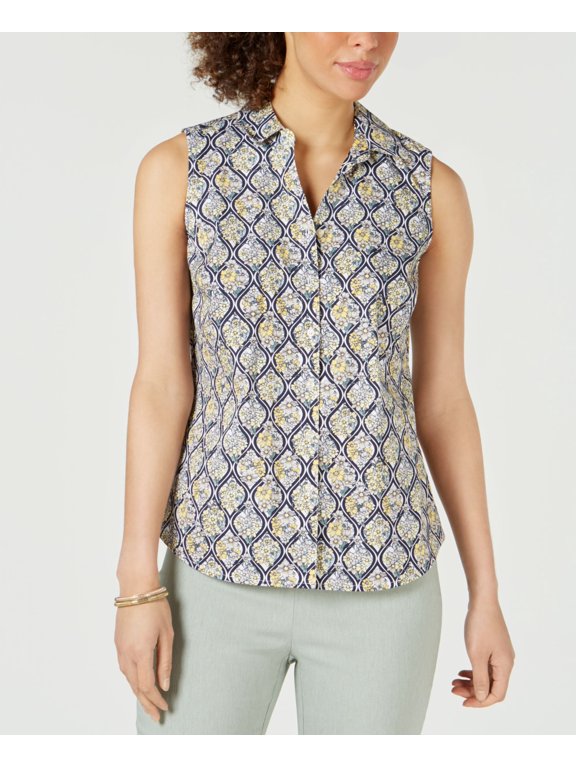 Petite Sleeveless Button Up Shirt Citron Aura Combo 16P
