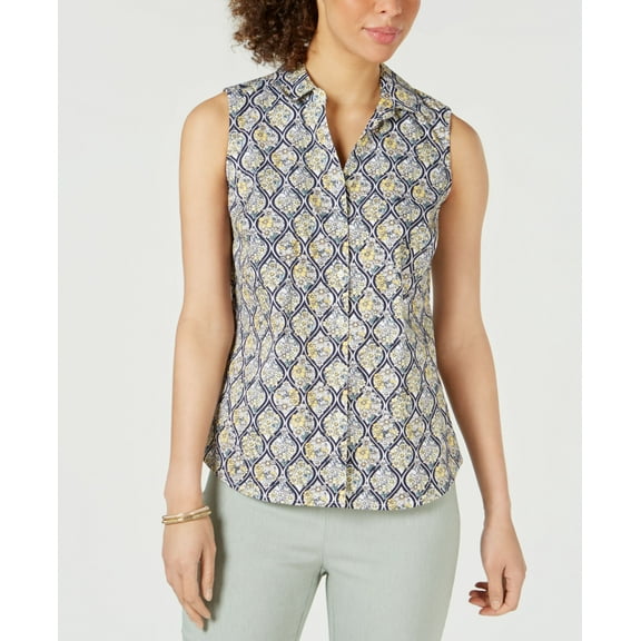 Charter Club Petite Sleeveless Button-Up Shirt (Citron Aura Combo, 6P)