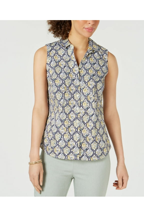 Petite Sleeveless Button-Up Shirt (Citron Aura Combo, 6P)
