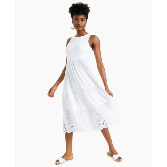 Charter Club Petite Sleeveless Scoop-Neck Dress Bright White PXL