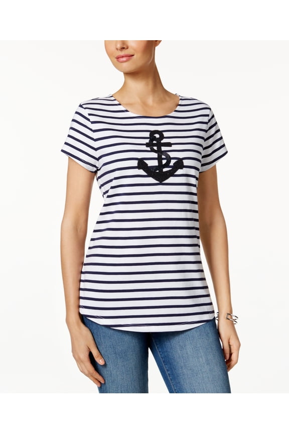 Petite Striped Anchor Graphic Top White Combo PM