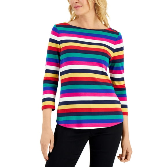 Charter Club Petite Striped Boat-Neck Top Ravishing Red Combo PXL