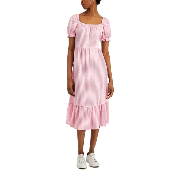 Charter Club Petite Striped Seersucker Midi Dress Bubble Bath Combo PXL
