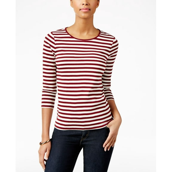 Charter Club Petite Striped Top Cranberry Red PXL