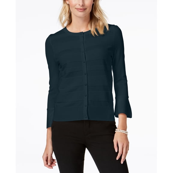 Charter Club Petite Textured Bell Sleeve Cardigan Intrepid Blue PL
