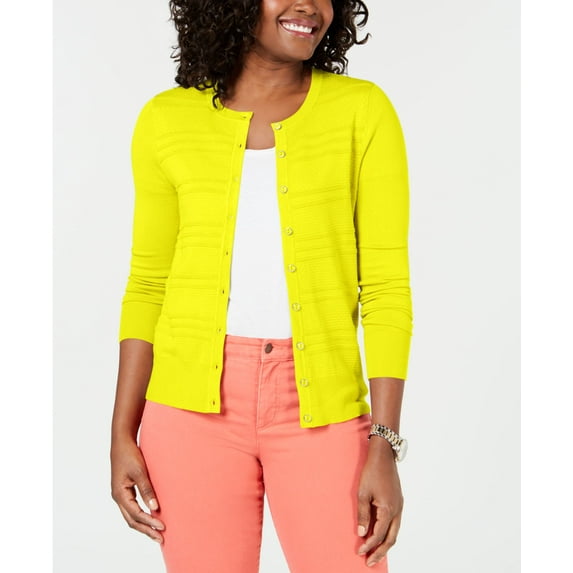 Charter Club Women's Petite Textured Cardigan Sweater Lemon Yellow PL