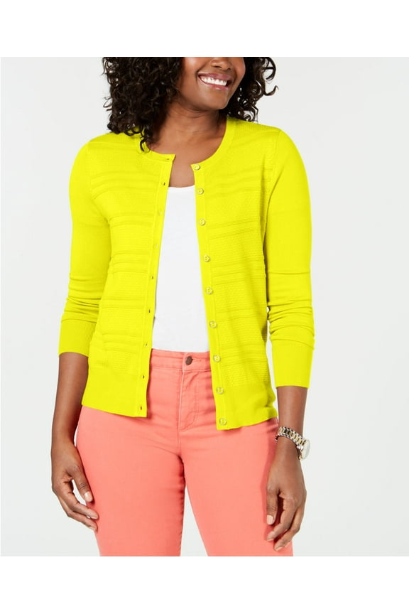 Women's Petite Textured Cardigan Sweater Lemon Yellow PL