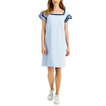 Charter Club Petite Tiny Striped Square Neck Dress Windsurfer Combo PXS