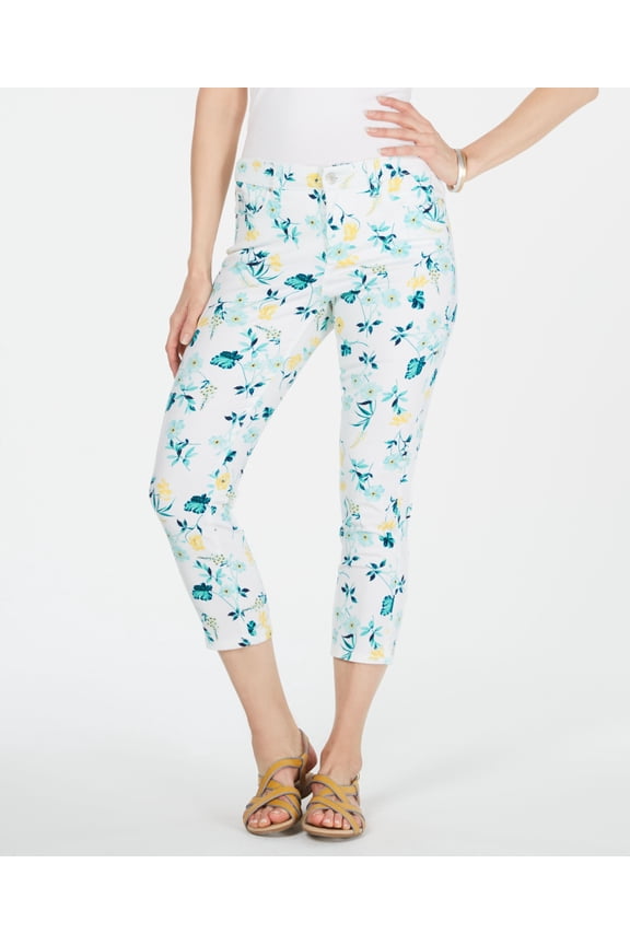 Petite Tummy Control Floral Capri Jeans Turquoise Stone Combo 12P
