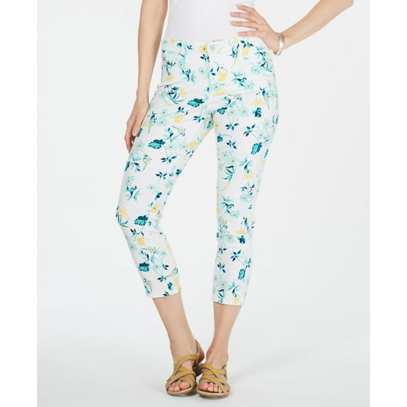 Charter Club Petite Tummy Control Floral Capri Jeans Turquoise Stone Combo 12P