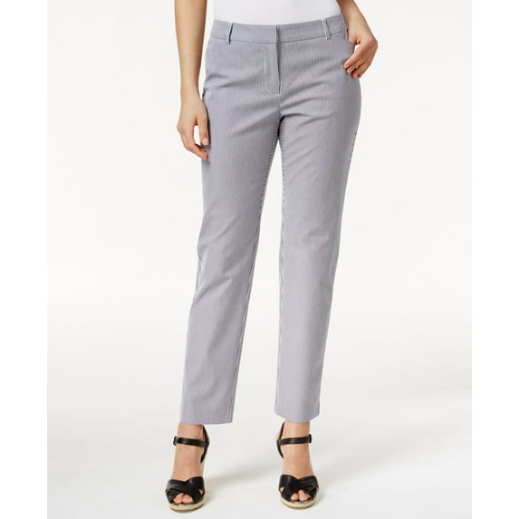 Charter Club Petite Tummy-Control Striped Ankle Pants Deepest Navy 16P