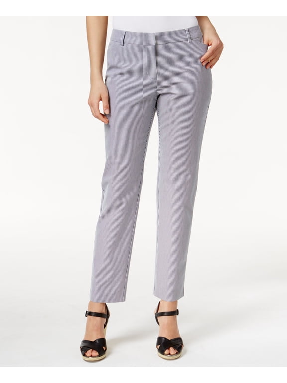 Petite Tummy-Control Striped Ankle Pants Deepest Navy 16P