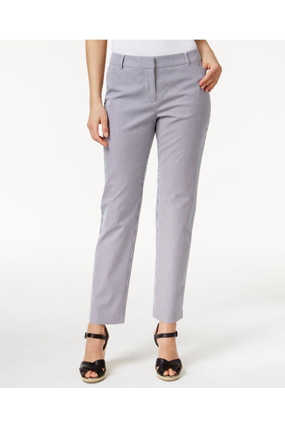 Petite Tummy-Control Striped Ankle Pants Deepest Navy 16P