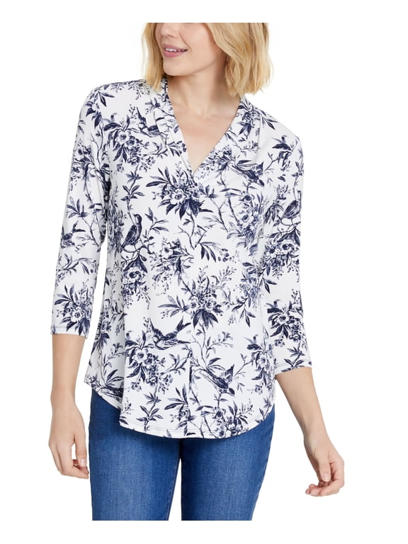 Petite V Neck 3/4 Sleeve Top Cloud Intrepid Combo PXS