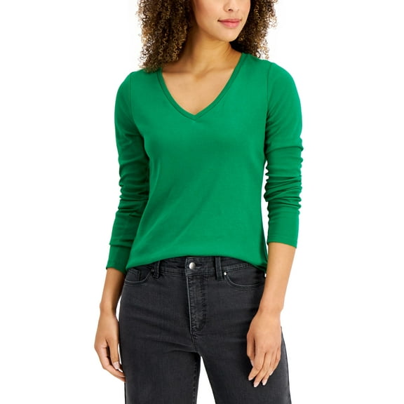 Charter Club Petite V Neck Top Grey Slate PM