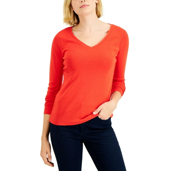 Charter Club Petite V-Neck Top Risky Red PL