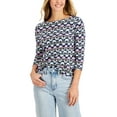 thumbnail image 1 of Charter Club Pima Cotton Floral Print Boat Neck Top Intrepid Blue Combo Print XS, 1 of 1