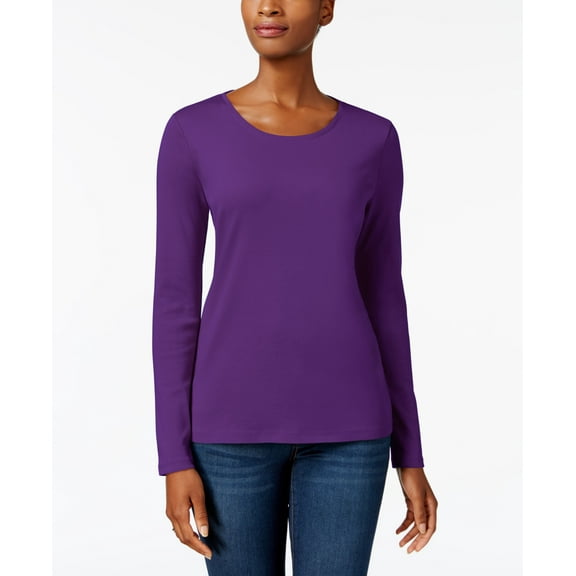 Charter Club Pima Cotton Long Sleeve Top Purple Deluxe M