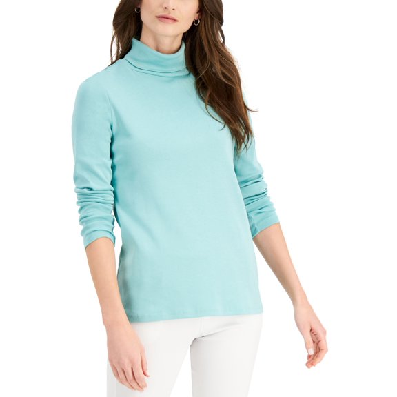 Charter Club Pima Turtleneck Top Porcelain Green M