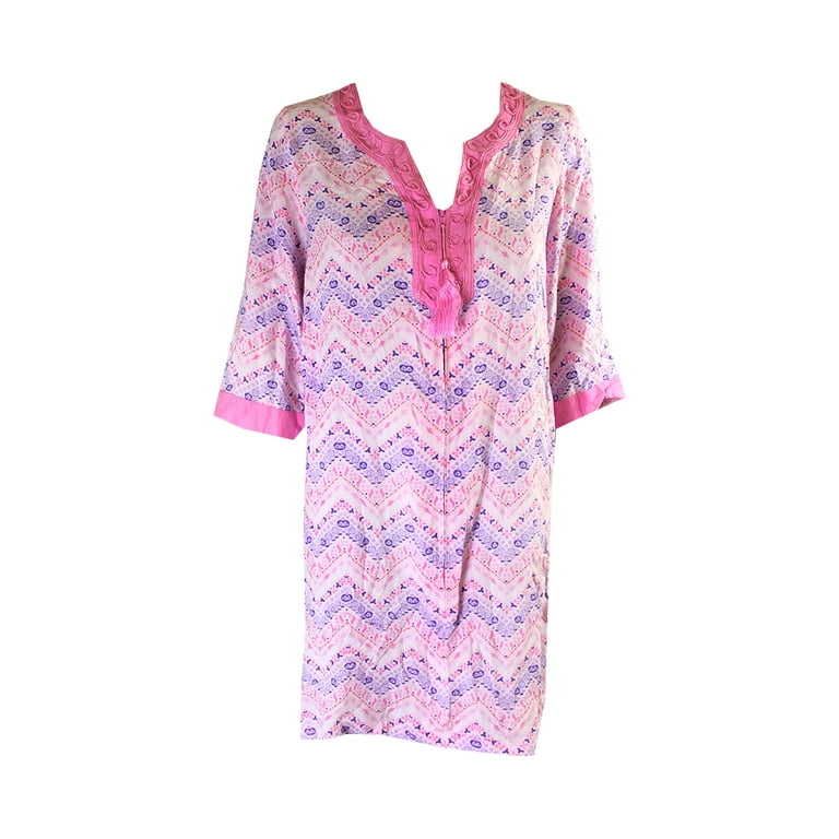 Charter Club Pink Embroidered Chevron Print Caftan XL