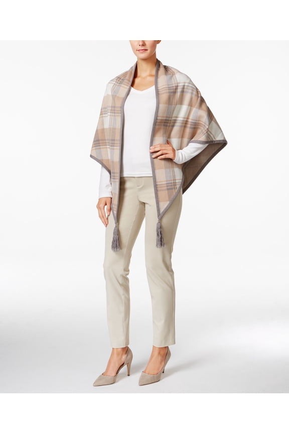 Plaid Poncho Cardigan Vintage Rose One Size