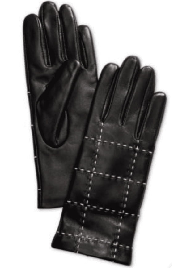Plaid Topstitch Leather Gloves