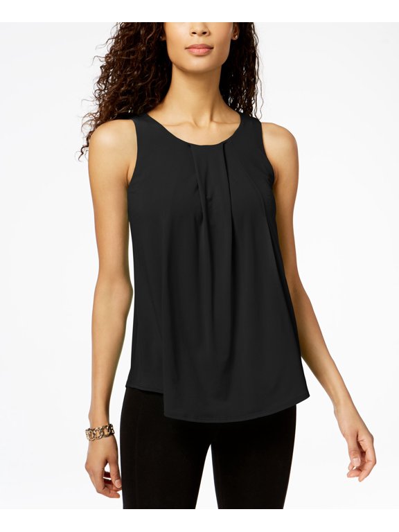 Pleated Crew Neck Shell Deep Black M