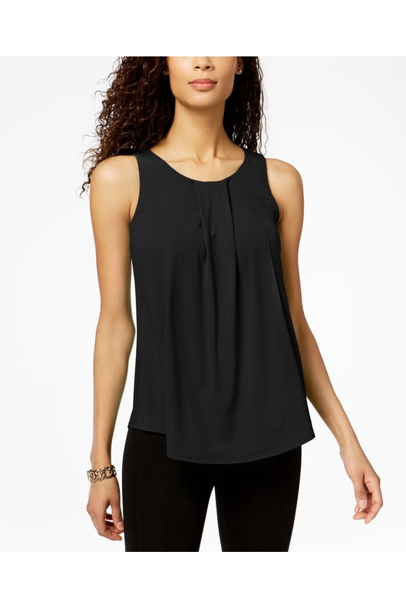 Pleated Crew Neck Shell Deep Black M