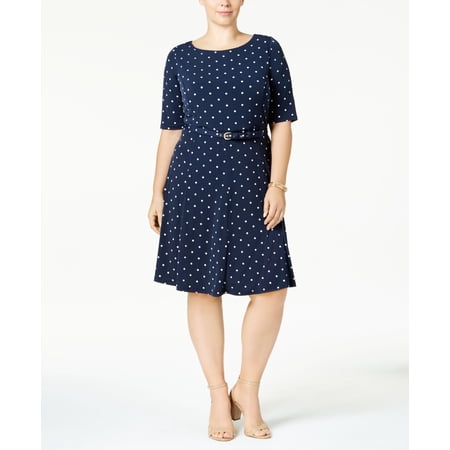 Charter Club Plus Size Belted A Line Dress Intrepid Blue Combo 2X
