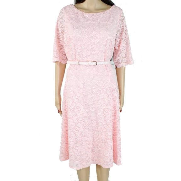 Charter Club Plus Size Belted Lace A Line Dress Misty Pink 2X