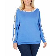 Charter Club Plus Size Button-Trimmed Sleeve Top Womens shirt $88 Blue 0X