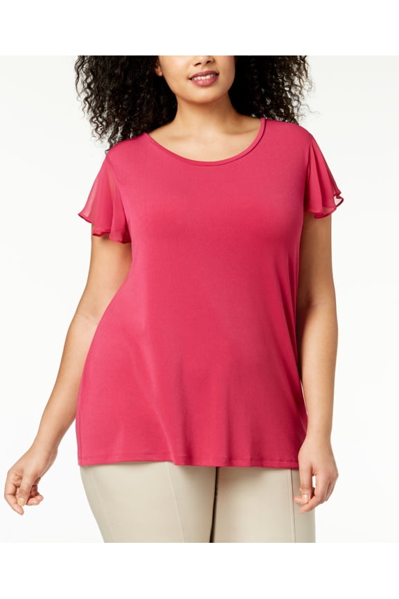 Plus Size Chiffon Flutter Sleeve Top Peruvian Pink 1X