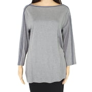 Charter Club Plus Size Cotton Athletic Trim Top Gray 3X