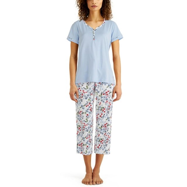 Charter Club Plus Size Cotton Capri Pajama Set Womens,Multi,1X