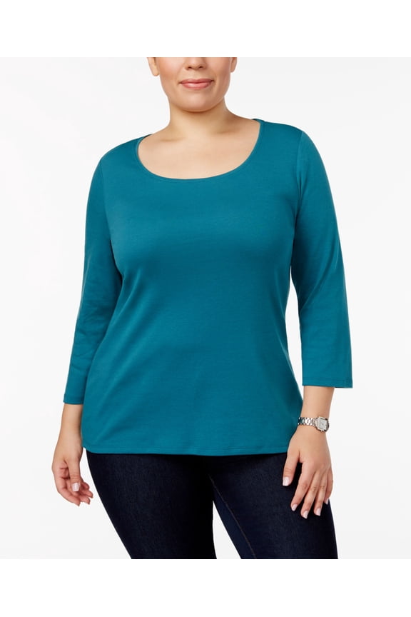 Plus Size Cotton Scoop Neck Top Dusty Teal 0X
