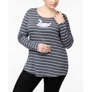 Charter Club Plus Size Embellished Top Charcoal Heather Combo 0X
