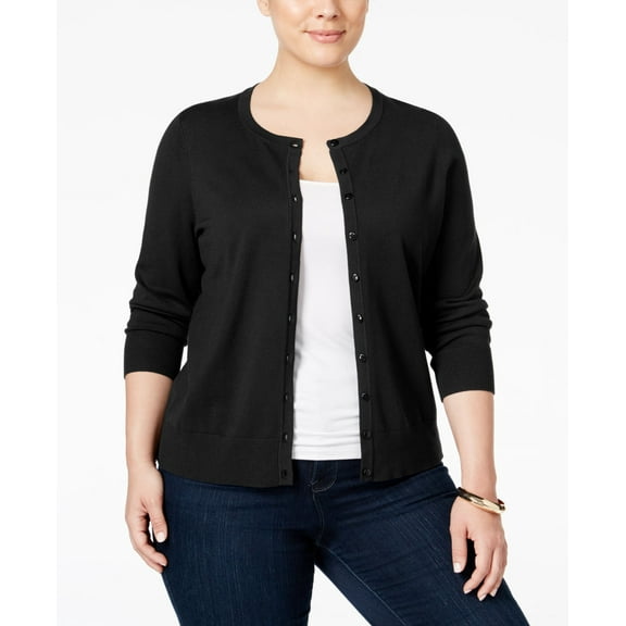 Charter Club Plus Size Long Sleeve Cardigan Black 0X