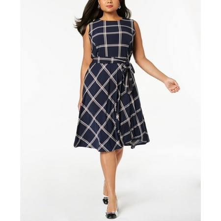 Charter Club Plus Size Plaid Sleeveless Dress Intrepid Blue Combo 0X